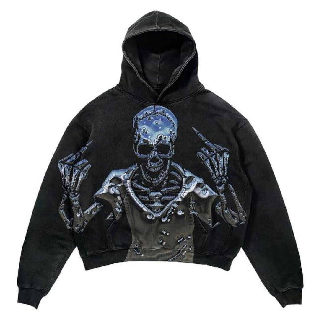 Obenie Halloween Y2K Hoodie Gothic Casual Alphabet Blast Print Pattern Skull Fashion Hoodie Men Harajuku Men Clothing (8LLarge)