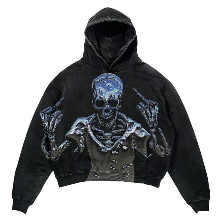 Obenie Halloween Y2K Hoodie Gothic Casual Alphabet Blast Print Pattern Skull Fashion Hoodie Men Harajuku Men Clothing (8LLarge)