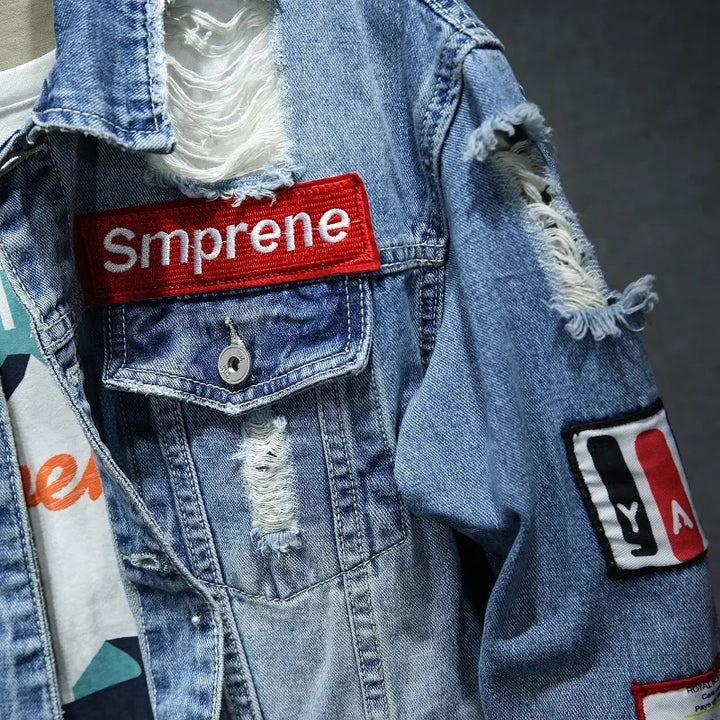 High-Quality Ripped Denim Jacket for Men and Women