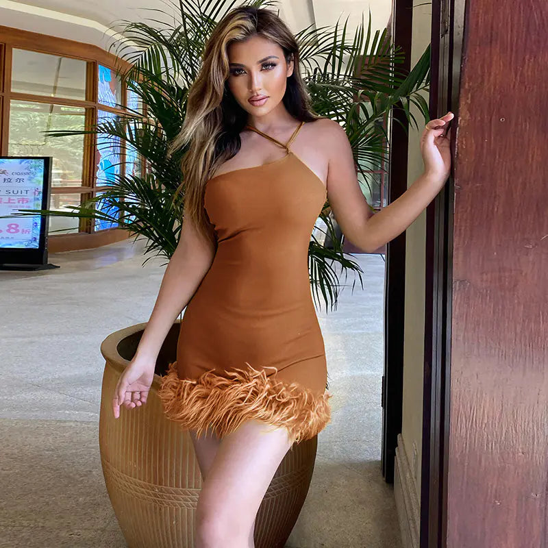 XY23037 Sexy Slim Fit Dress with Asymmetrical Design