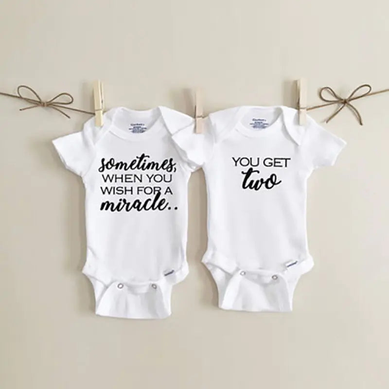 "Twins Baby Onesies with Cute Short Sleeve Design"