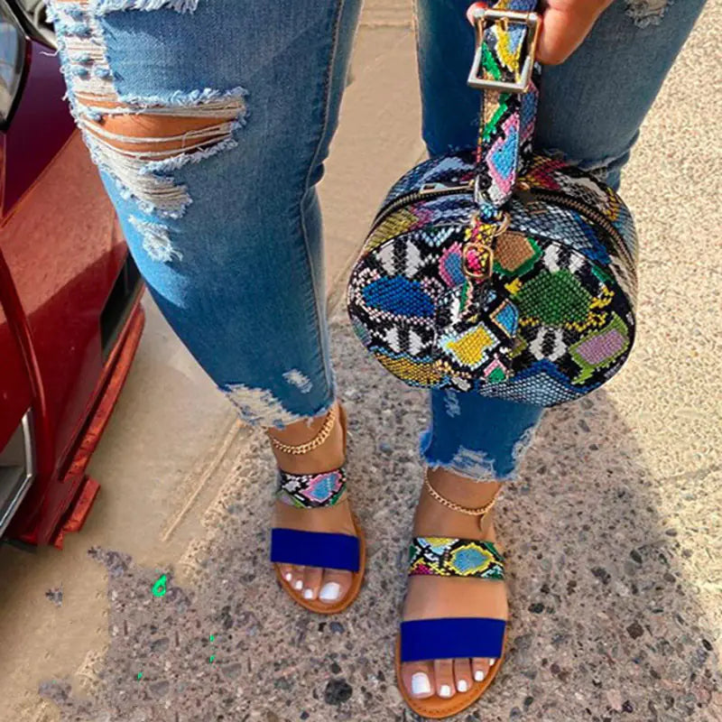 Flat Bottom Sandals with Round Bulge Bag for Women