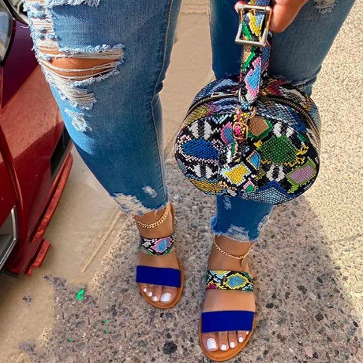 Flat Bottom Sandals with Round Bulge Bag for Women