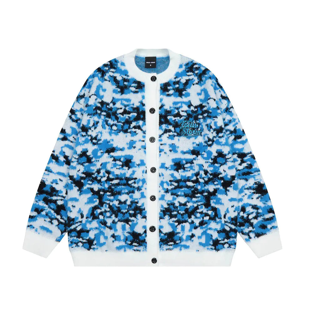 Men's Color Contrast Jacquard Knitted Cardigan Sweater