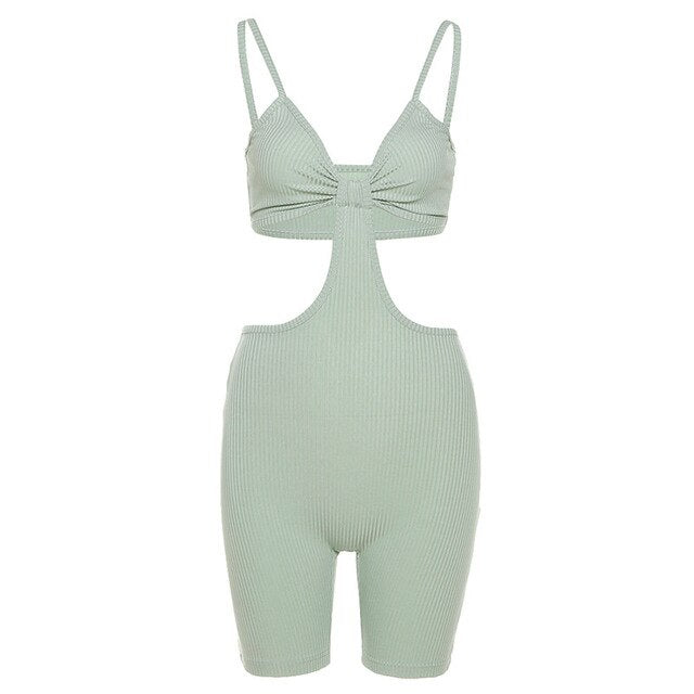 Hollow Out Spaghetti Strap Bodysuits