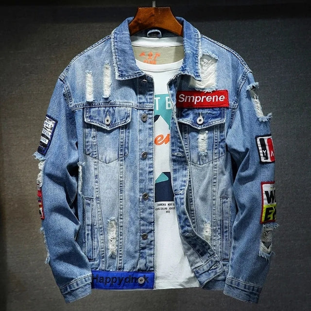 High-Quality Ripped Denim Jacket for Men and Women