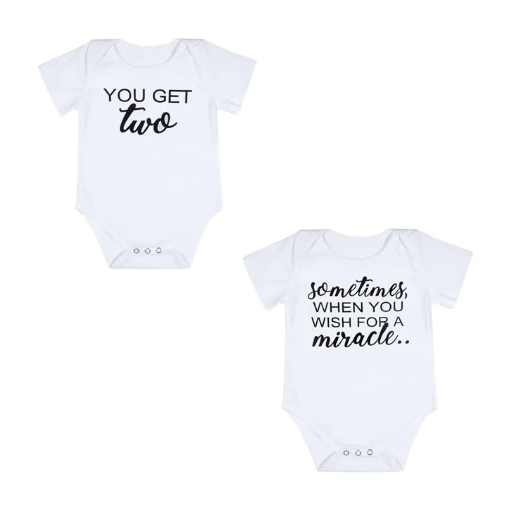 "Twins Baby Onesies with Cute Short Sleeve Design"